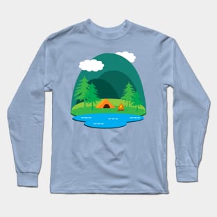 Camping Adventure Vector Landscape Long Sleeve T-Shirt